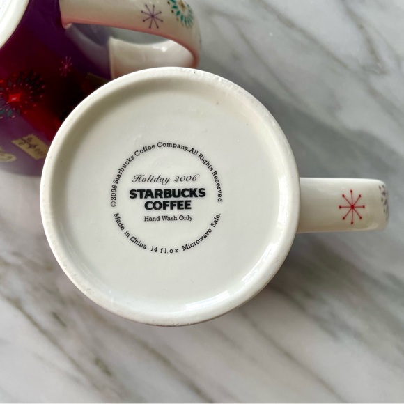 Starbucks•Holiday 2006•Set of Two (2) Mugs~PEACE (Red)+WISH (Purple)•14 fl oz - Picture 11 of 12